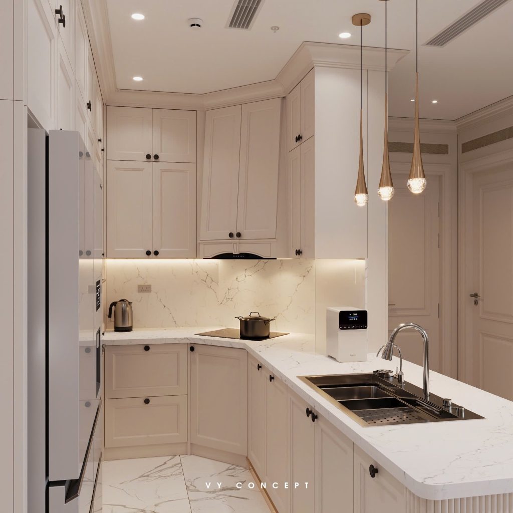 Thiết kế nội thất tân cổ điển không gian bếp